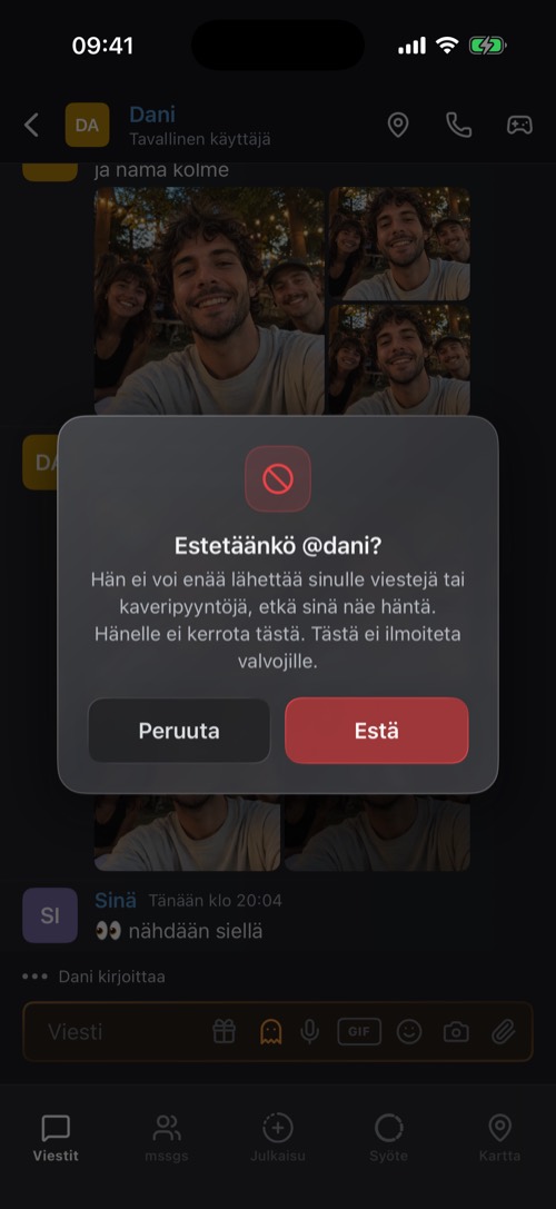 Estä-ikkuna, joka selittää, mitä estäminen tekee