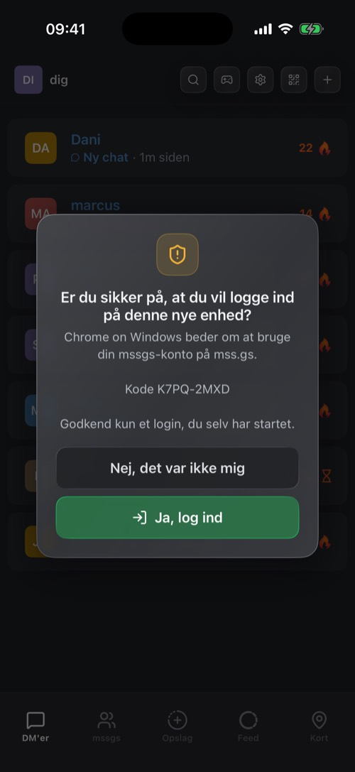 Dialogen, der spørger, om du er sikker på, at du vil logge ind på denne nye enhed