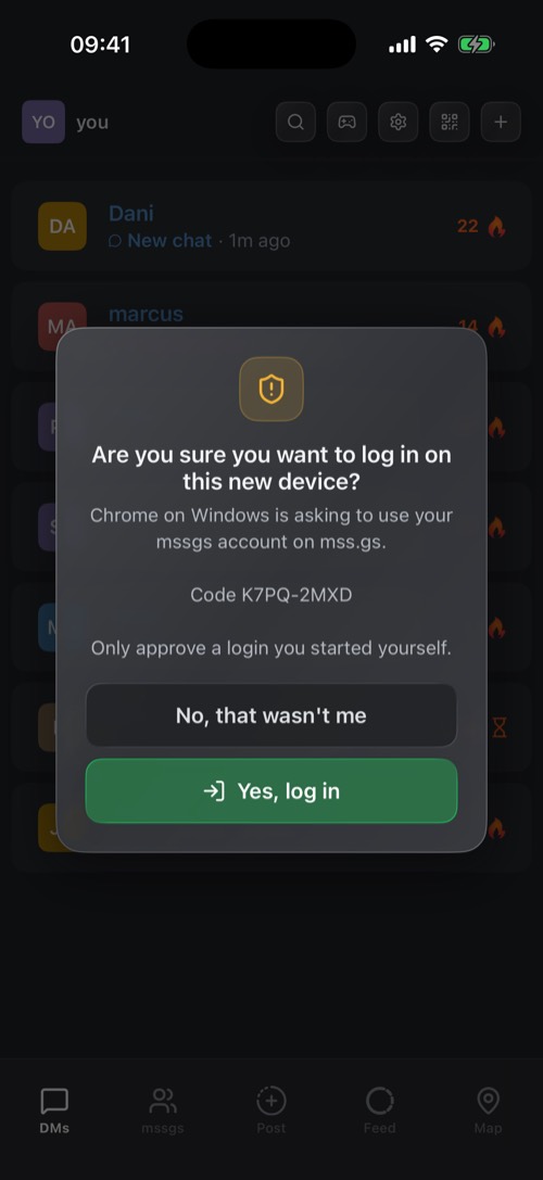 The dialog asking Are you sure you want to log in on this new device