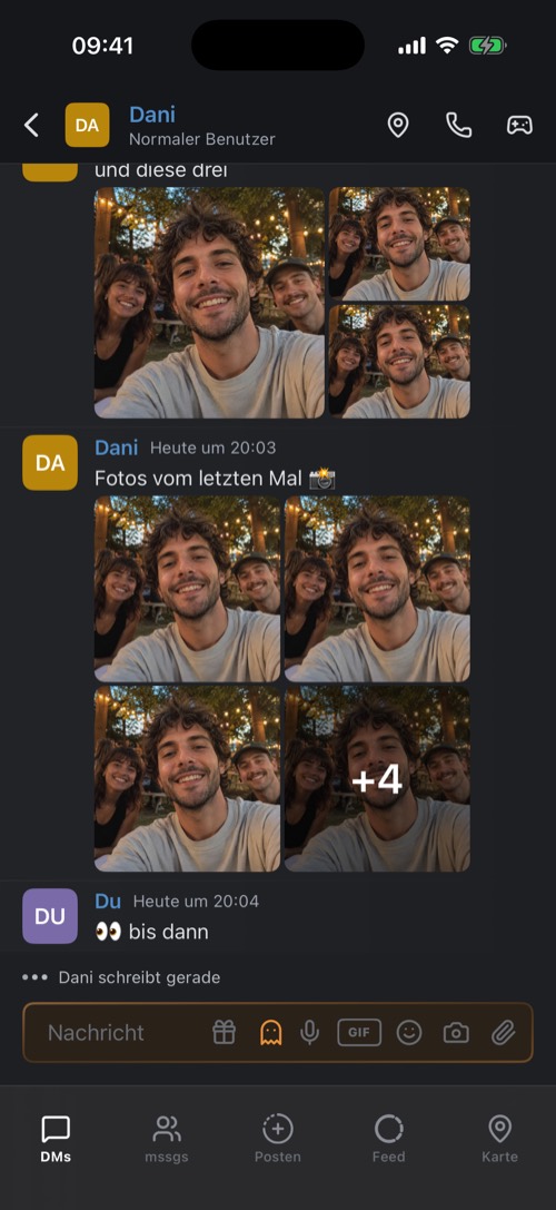 Eine Direktnachricht mit Fotos und der Chat-Leiste