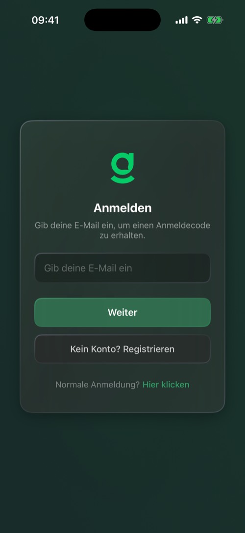 Der Anmeldebildschirm von mssgs, der nach einer E-Mail-Adresse fragt