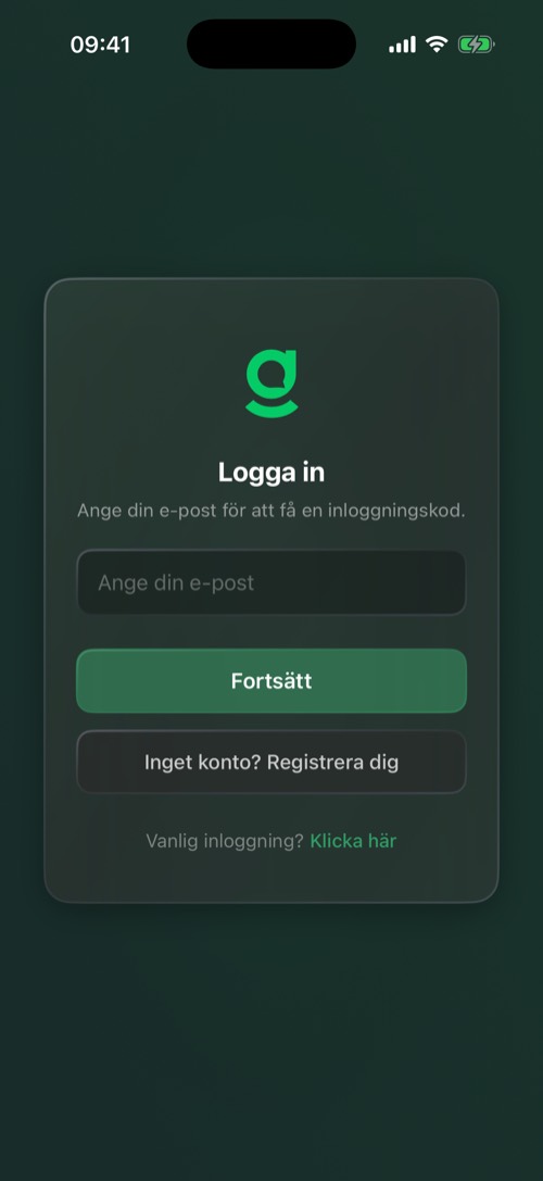 Inloggningsskärmen i mssgs som ber om en e-postadress