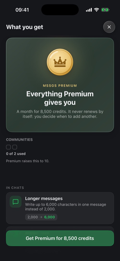 The What you get screen explaining Premium