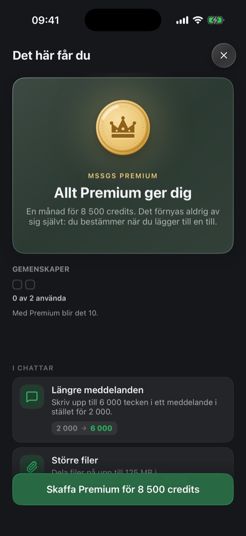 Skärmen Det här får du som förklarar Premium