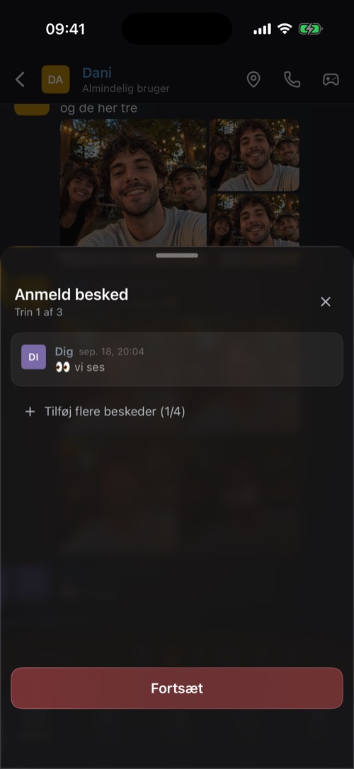 Arket Anmeld besked med den besked, der skal anmeldes