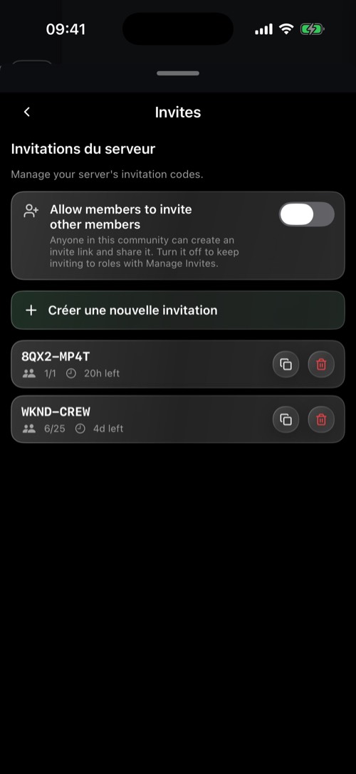 La section Invites des réglages du serveur