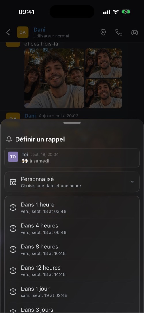 La fiche Définir un rappel avec des délais d'une heure à une semaine
