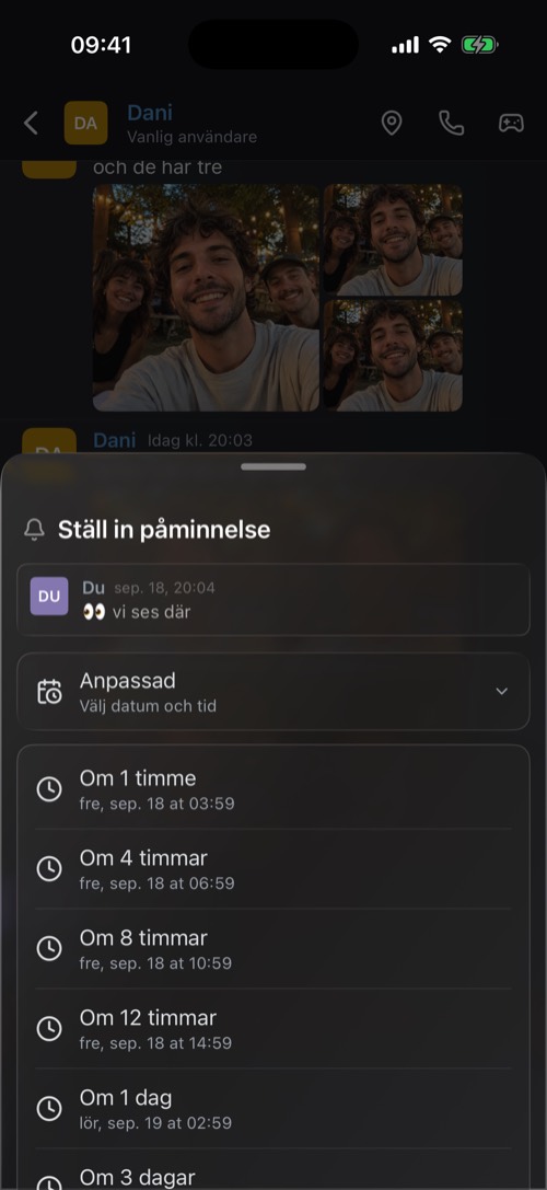 Bladet Ställ in påminnelse med tider från en timme till en vecka