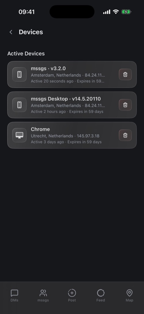 The Devices settings listing an iPhone, the desktop app and a browser