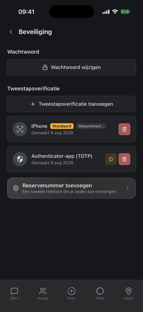 De instellingen voor Beveiliging met een passkey en een authenticator-app