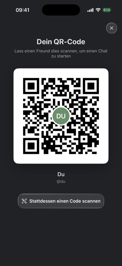 Das Fenster Dein QR-Code mit einem persönlichen QR-Code