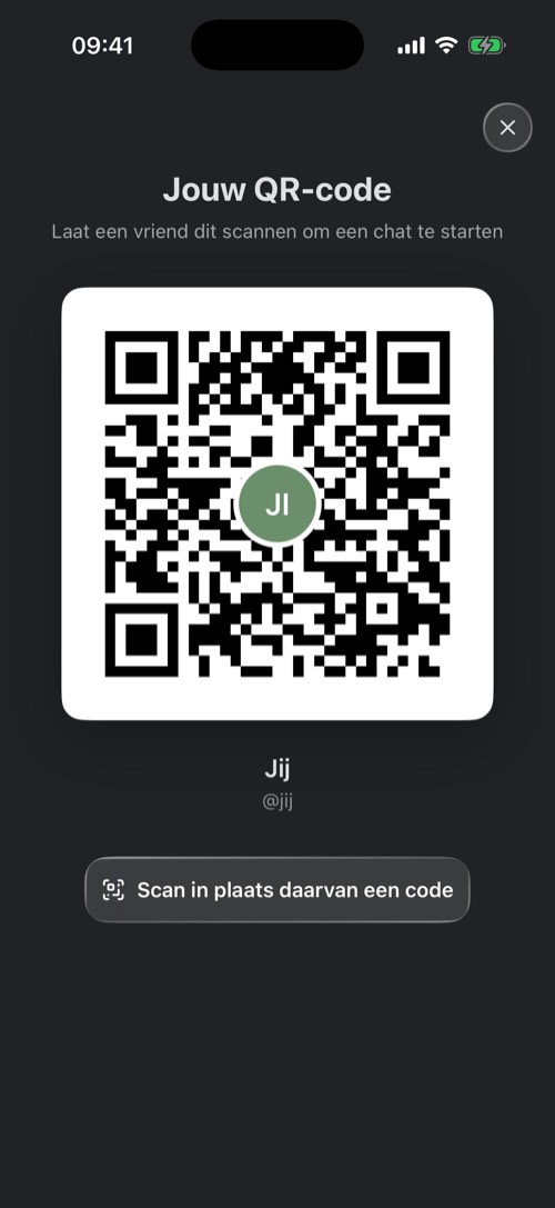 Het venster Jouw QR-code met een persoonlijke QR-code
